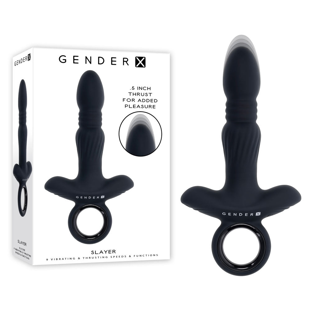 Gender X SLAYER - Black 20 cm USB Rechargeable Thrusting Vibrating Butt Plug