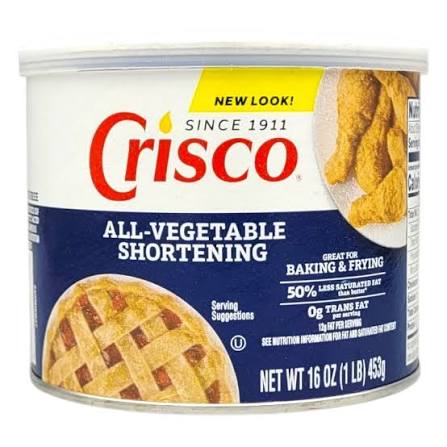 Crisco all-vegetable shortening can with a white background