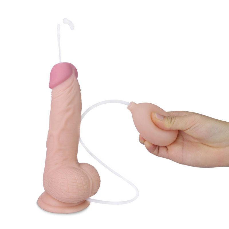 Cumming Softee Soft Ejaculation Cock 8'' with Balls - Flesh 20.3 cm Squirting Dong