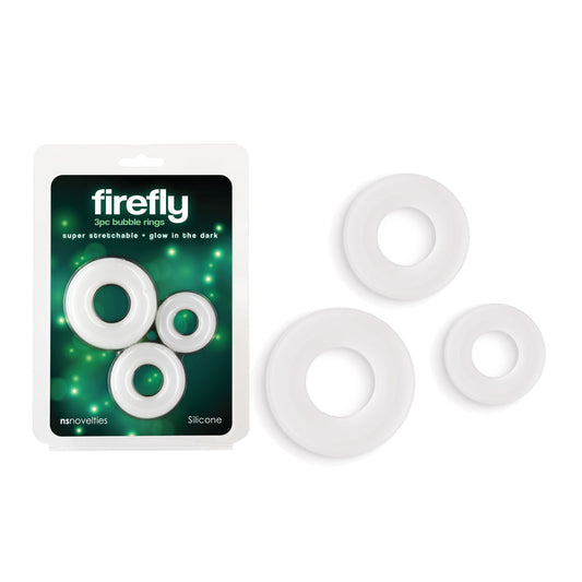 Firefly - 3pc Bubble Rings - White - Glow in Dark Cock Rings - Set of 3 Sizes