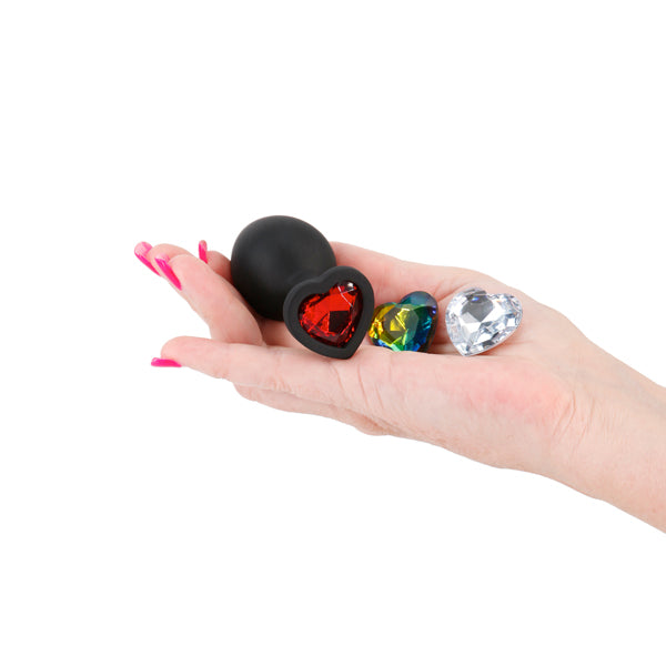 Glams Xchange Heart - Medium - Black Medium Butt Plug with Interchangeable Heart Gems