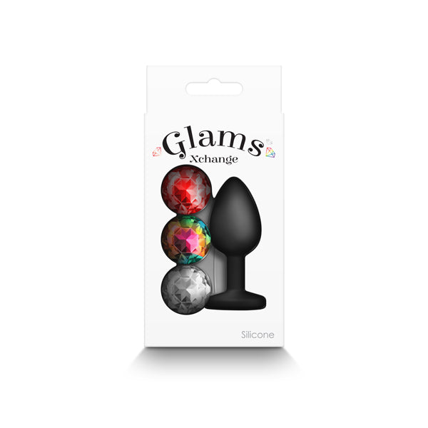 Glams Xchange Round - Small - Black Small Butt Plug with Interchangeable Round Gems