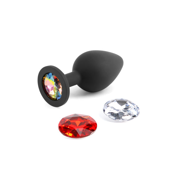 Glams Xchange Round - Medium - Black Medium Butt Plug with Interchangeable Round Gems