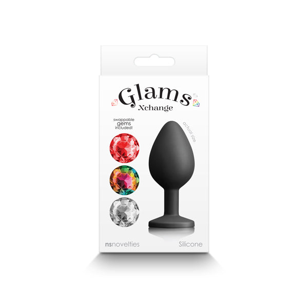 Glams Xchange Round - Medium - Black Medium Butt Plug with Interchangeable Round Gems