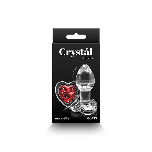 Crystal Desires - Red Heart - Small - Clear Glass 7.3 cm Butt Plug with Red Heart Gem Base