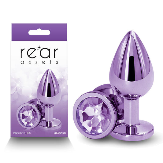 Rear Assets - Medium - Purple - Purple 8.2 cm Medium Metal Butt Plug with Purple Round Gem Base