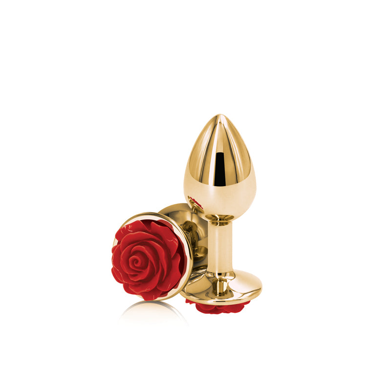 Rear Assets Rose - Small - Gold 7.6 cm Metal Butt Plug with Red Rose Base