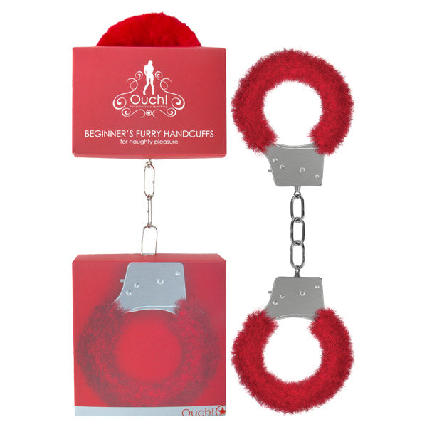 Ouch Beginner's Furry Handcuffs - Red Fluffy Restraint