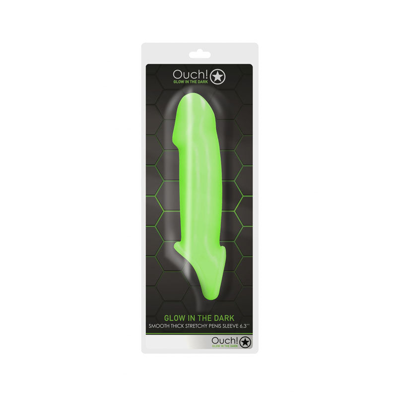 OUCH! Glow In The Dark Smooth Thick Stretchy Penis Sleeve - Glow in Dark 16 cm Penis Extension Sleeve