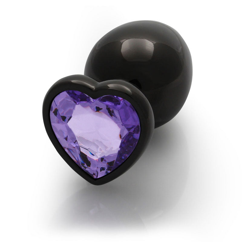 OUCH! Heart Gem Gunmetal Butt Plug - Large - Gunmetal 9.3 cm Large Butt Plug with Heart Gem Base