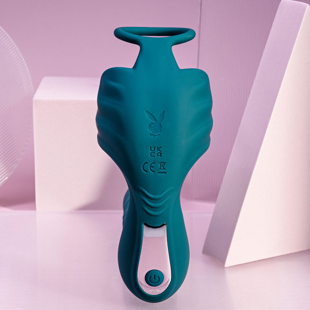 Playboy Pleasure BRING IT ON - Teal USB Rechargeable Thrusting Anal Plug with Cock Ring