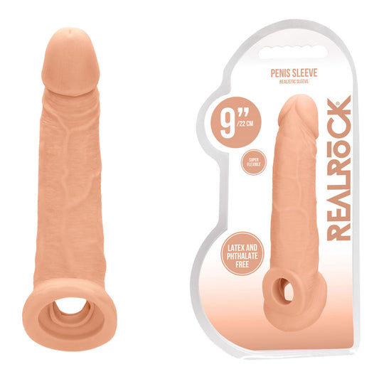 REALROCK 9'' Realistic Penis Extender with Rings - Flesh 22.9 cm Penis Extension Sleeve