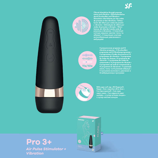 Satisfyer Pro 3+ - Touch-Free USB-Rechargeable Clitoral Stimulator with Vibration