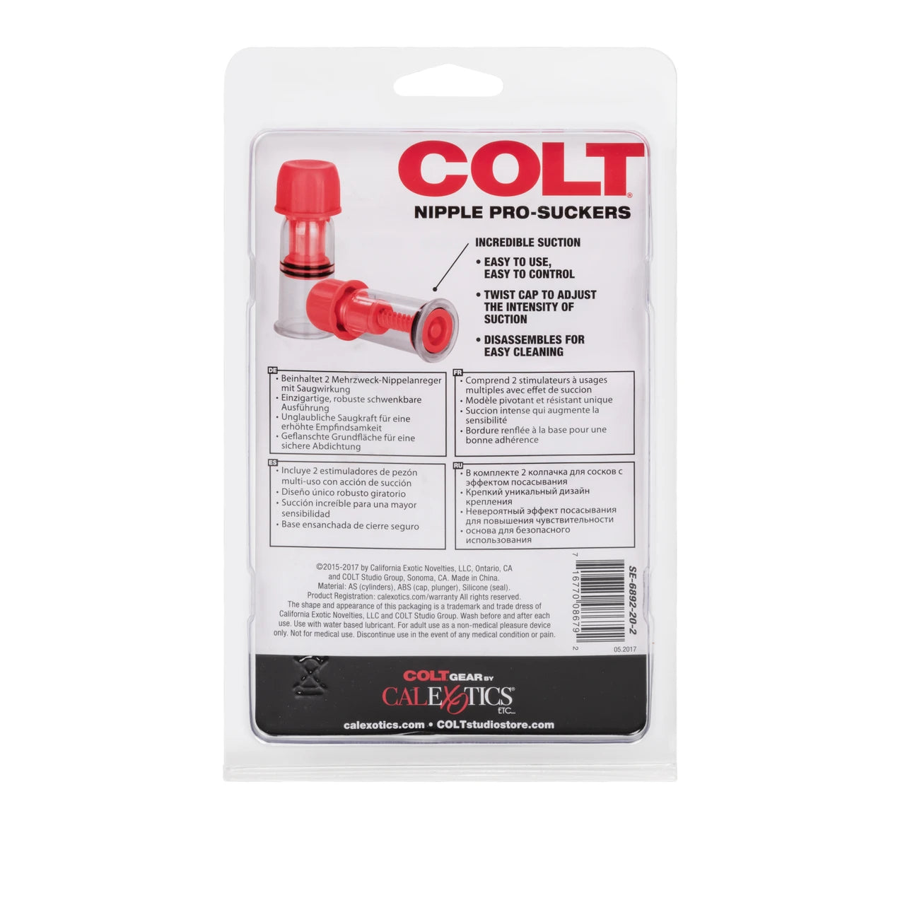 Packaging of COLT nipple pro-suckers with product details on a white background