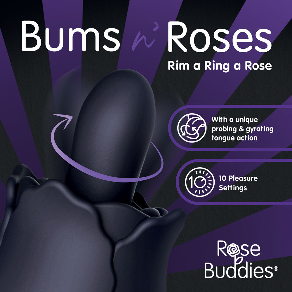 Skins Rose Buddies - The Bums N Roses - Black USB Rechargeable Anal Rimming Stimulator