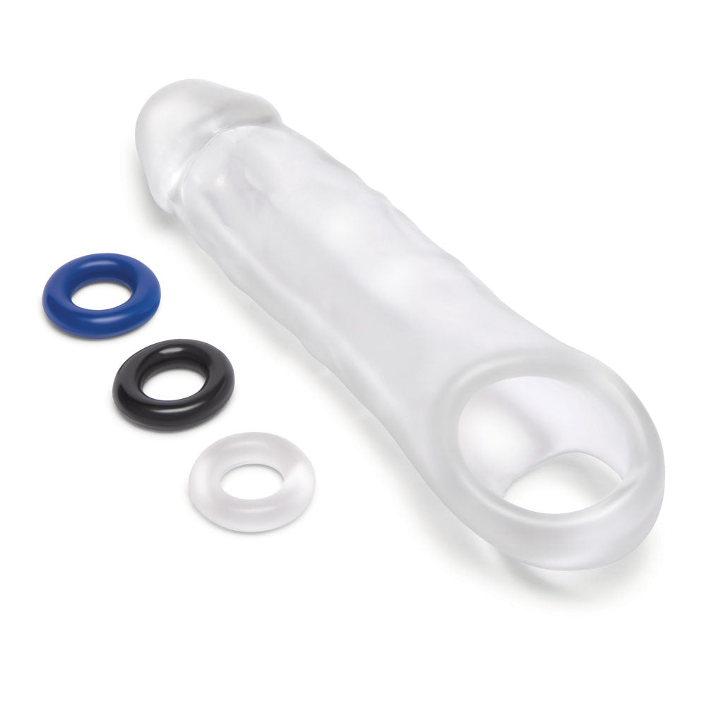 Size Up 2 Inch See-Thru Penis Extender with Ball Loop - Clear 5 cm (2'') Penis Extension Sleeve