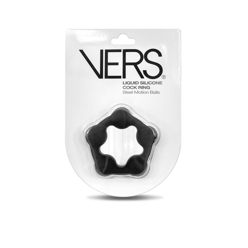 VERS Liquid Silicone Steel Motion C-Ring - Black Cock Ring with Steel Motion Balls