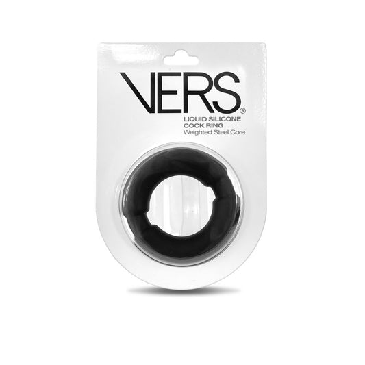 VERS Liquid Silicone Weighted Steel Core C-Ring - Black Cock Ring with Steel Core