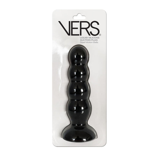 VERS Liquid Silicone Suction Plug - Black 16.5 cm Butt Plug with Internal Steel Balls