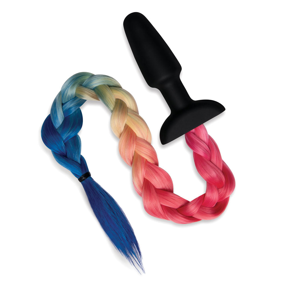 WhipSmart Furry Tales Silicone Rainbow Tail - Black 8.9 cm Butt Plug with Rainbow Tail