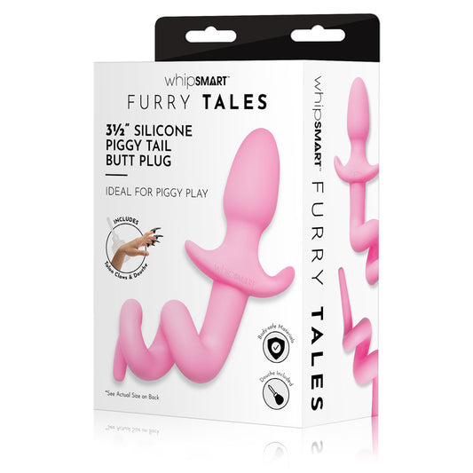 WhipSmart Furry Tales 3.5 Inch Silicone Piggy Tail Butt Plug - Pink 8.9 cm Butt Plug with Pig Tail