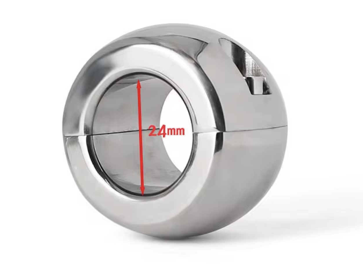 Metallic cylindrical object with measurement scale on a white background