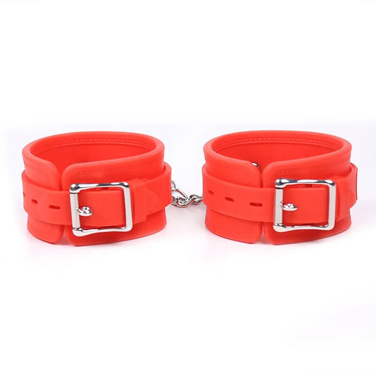LOCKABLE SILICONE HANDCUFFS - RED