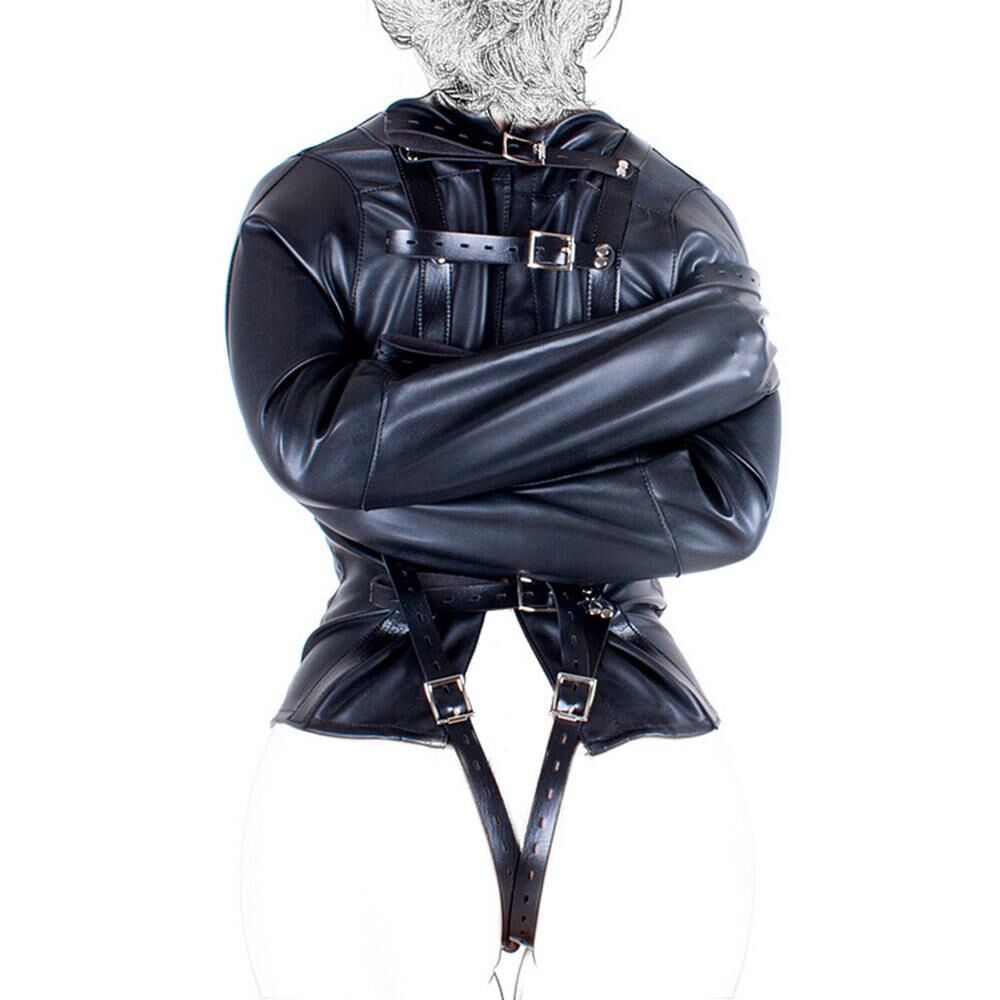 PU LEATHER STRAIGHT JACKET - BLACK