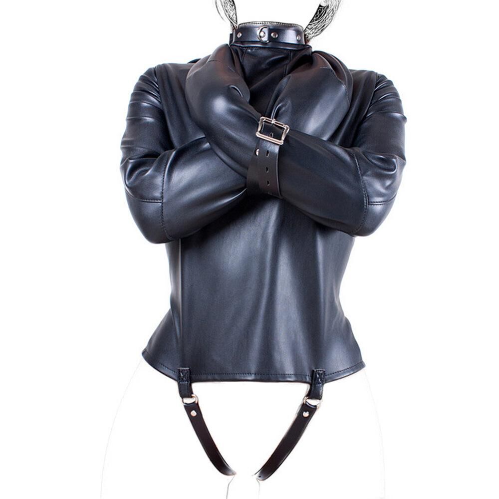 PU LEATHER STRAIGHT JACKET - BLACK
