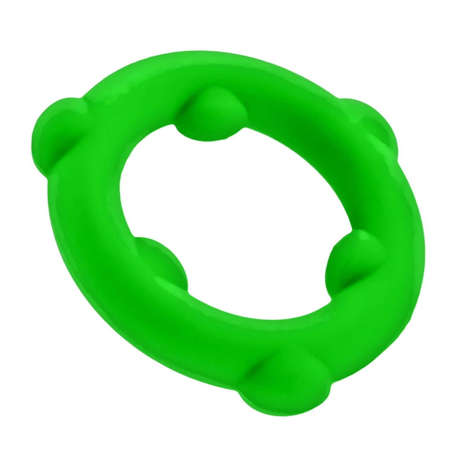 Green rubber ring with textured surface on a white background